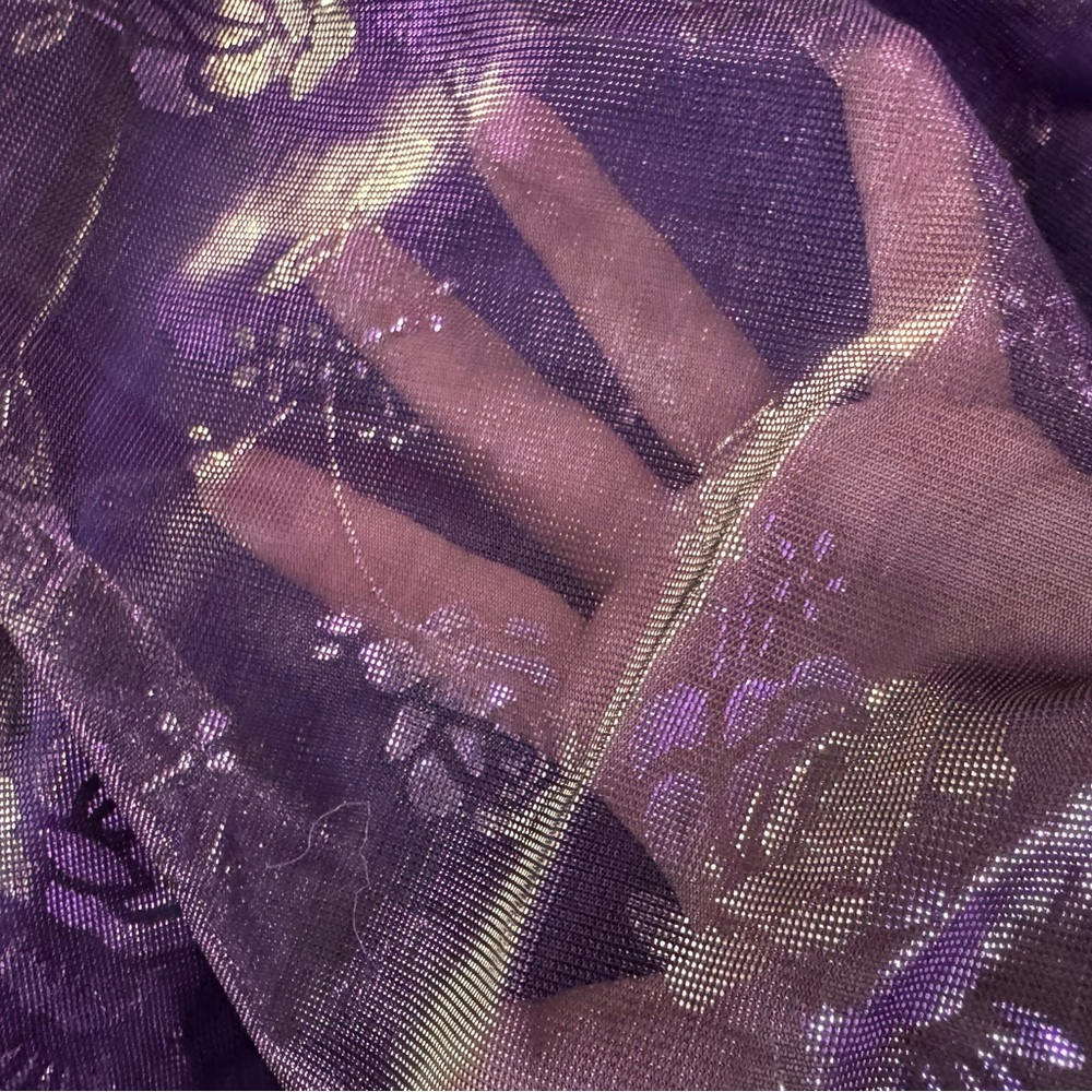 Vintage Purple Holographic Mesh Floral Midi Dress Y2K Size Large - Picture 5 of 11